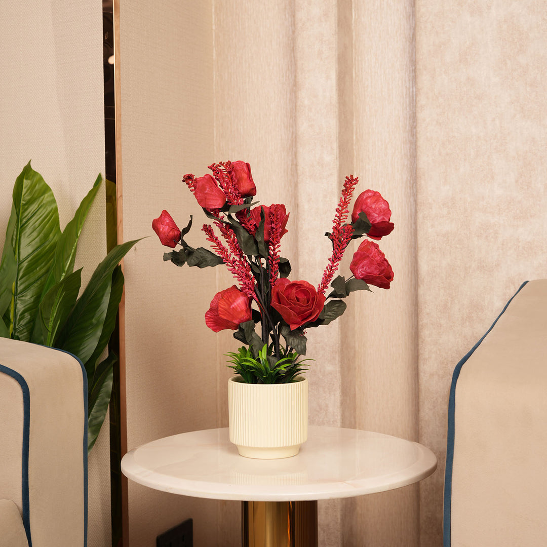Artificial Red Roses With Ceramic Pot