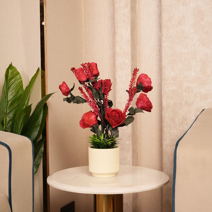 Artificial Red Roses With Ceramic Pot