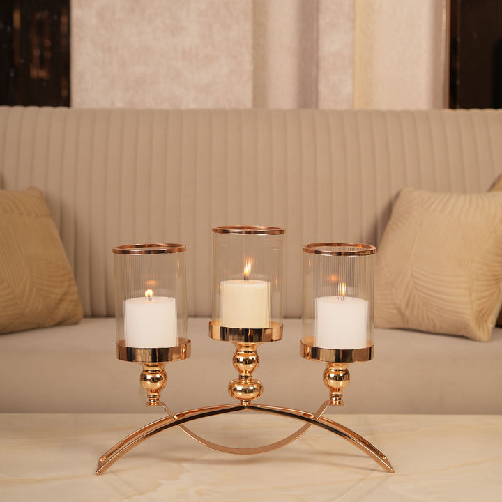 Grand Arch Triple-Stem Candlestick Centerpiece with Polished Gold Finish