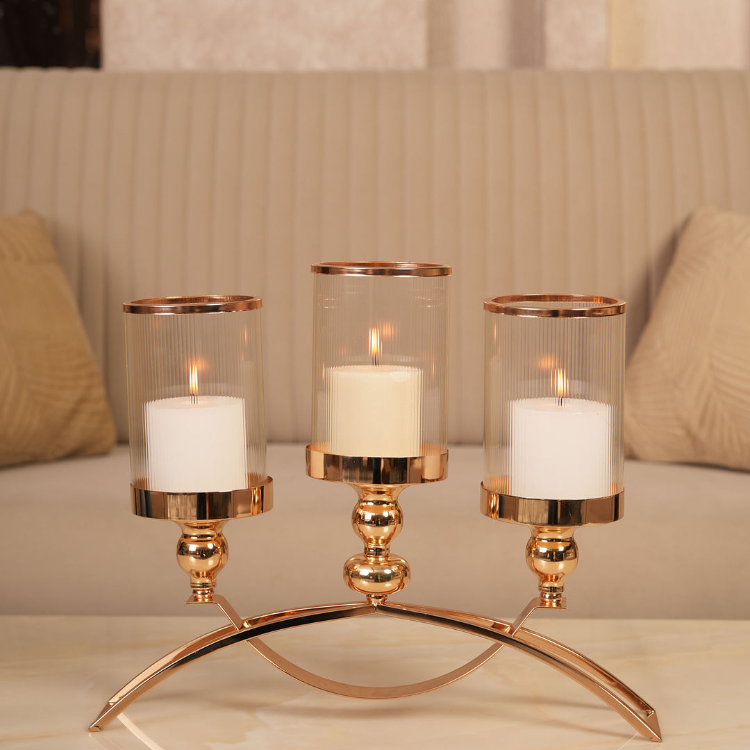 Grand Arch Triple-Stem Candlestick Centerpiece with Polished Gold Finish