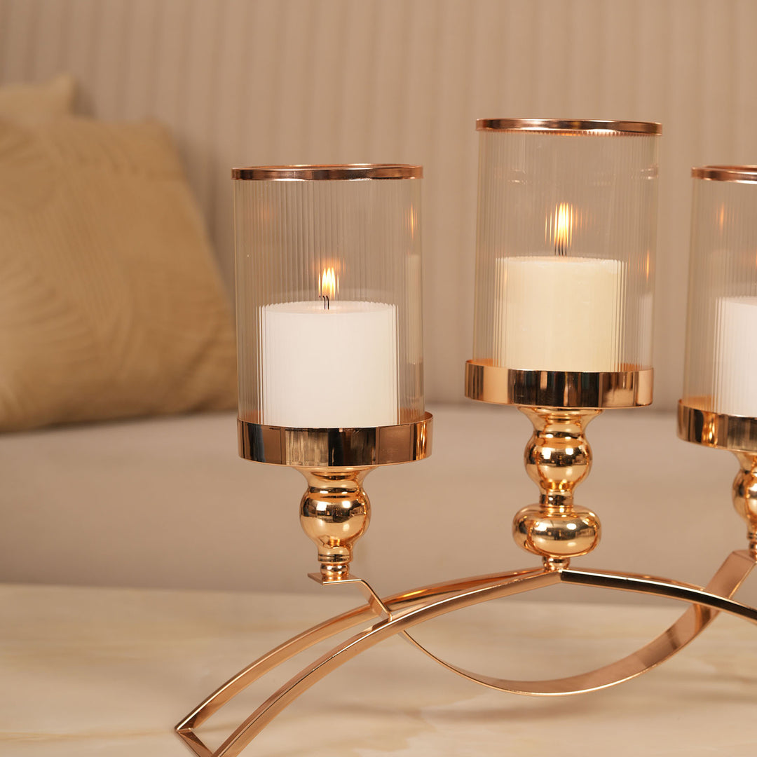 Grand Arch Triple-Stem Candlestick Centerpiece with Polished Gold Finish