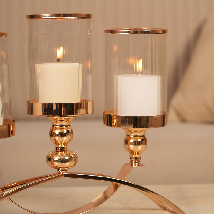 Grand Arch Triple-Stem Candlestick Centerpiece with Polished Gold Finish