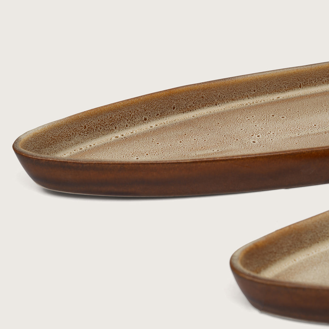 Rustic Earthen Leaf Shaped Serving Platter Set of 2