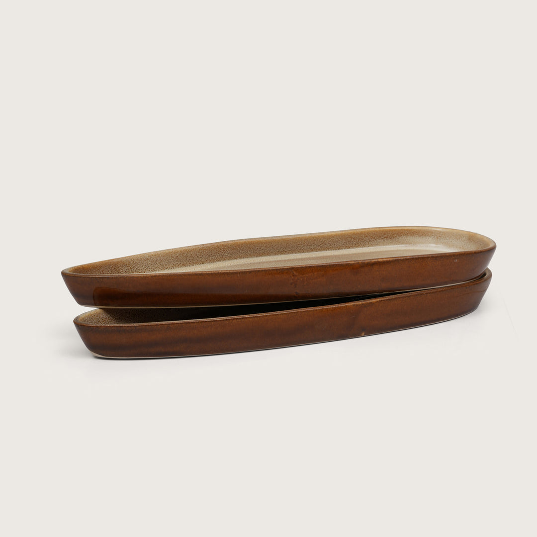 Rustic Earthen Leaf Shaped Serving Platter Set of 2