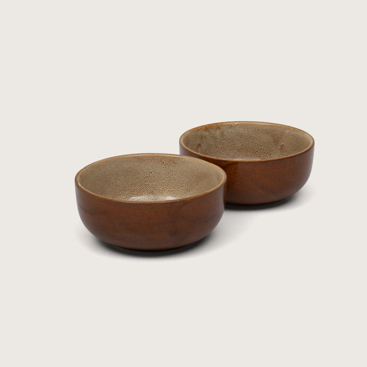 Rustic Brown Speckled Glaze Large Ceramic Serving Bowl Set of 2