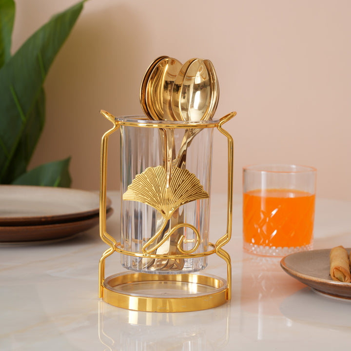 Luxury Gold Ginkgo Leaf Utensil Holder