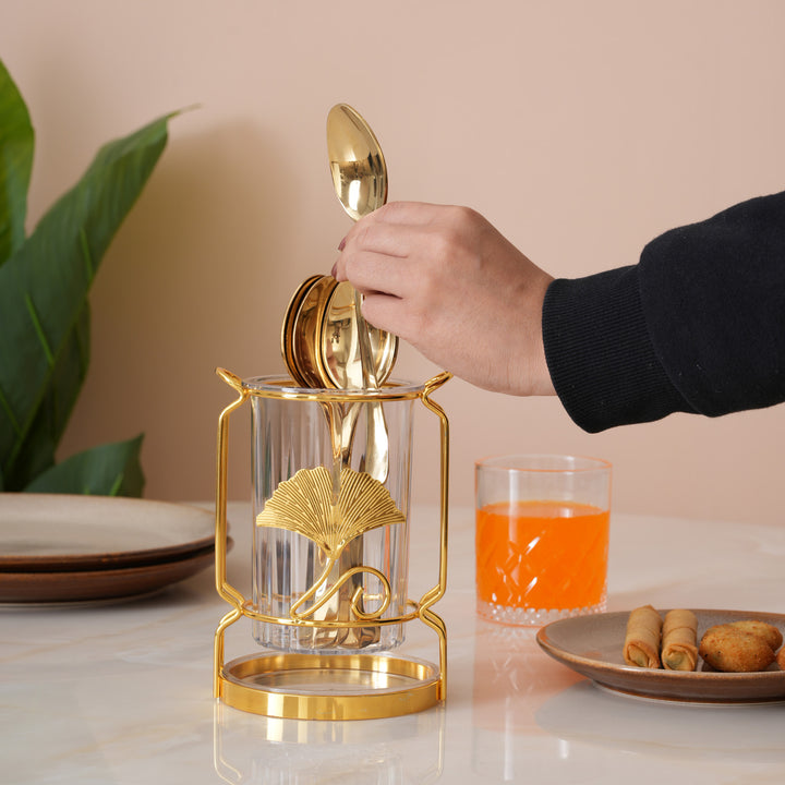 Luxury Gold Ginkgo Leaf Utensil Holder