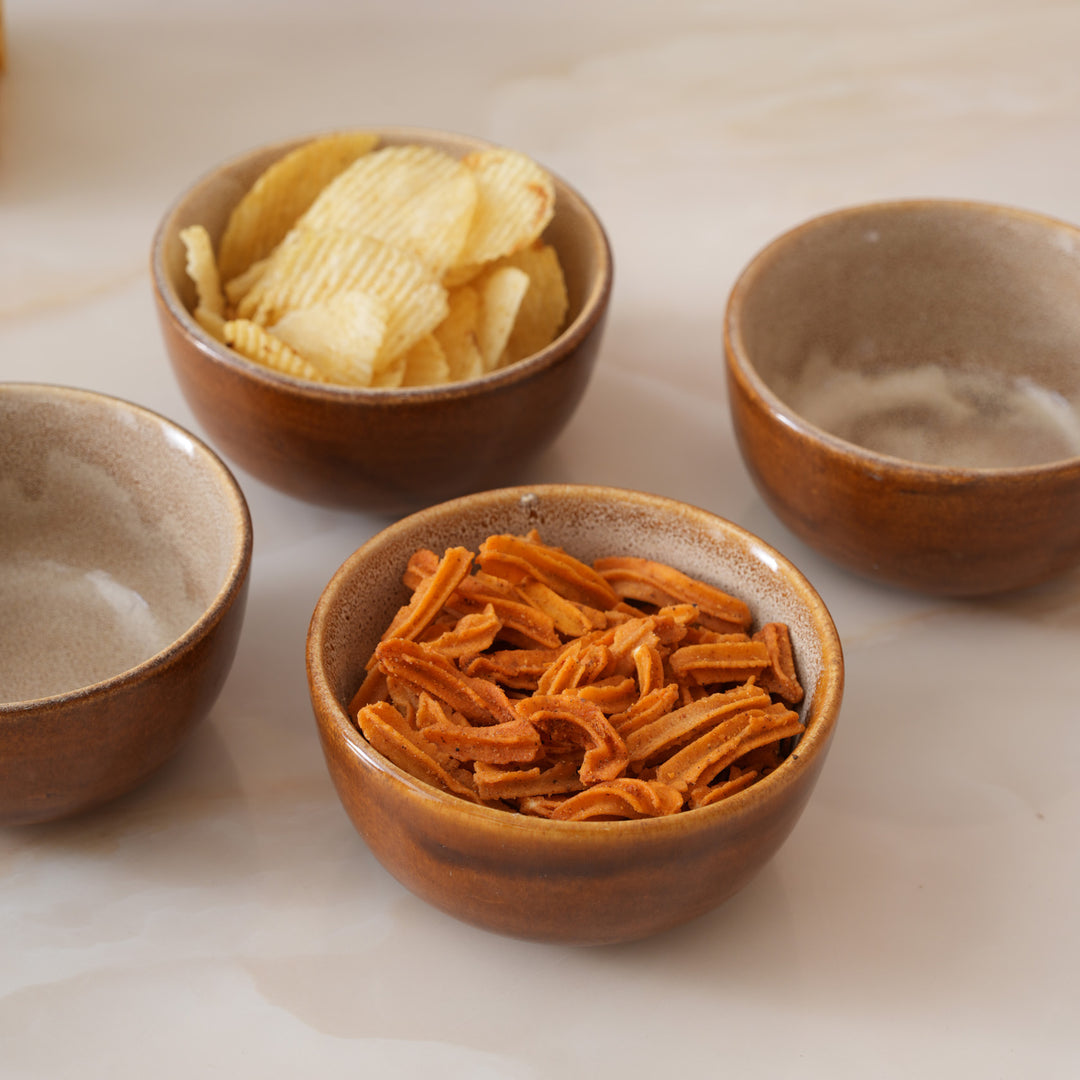 Rustic Earth Toned Ceramic Small Dal Bowls Set of 4