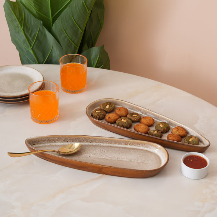 Rustic Earthen Leaf Shaped Serving Platter Set of 2