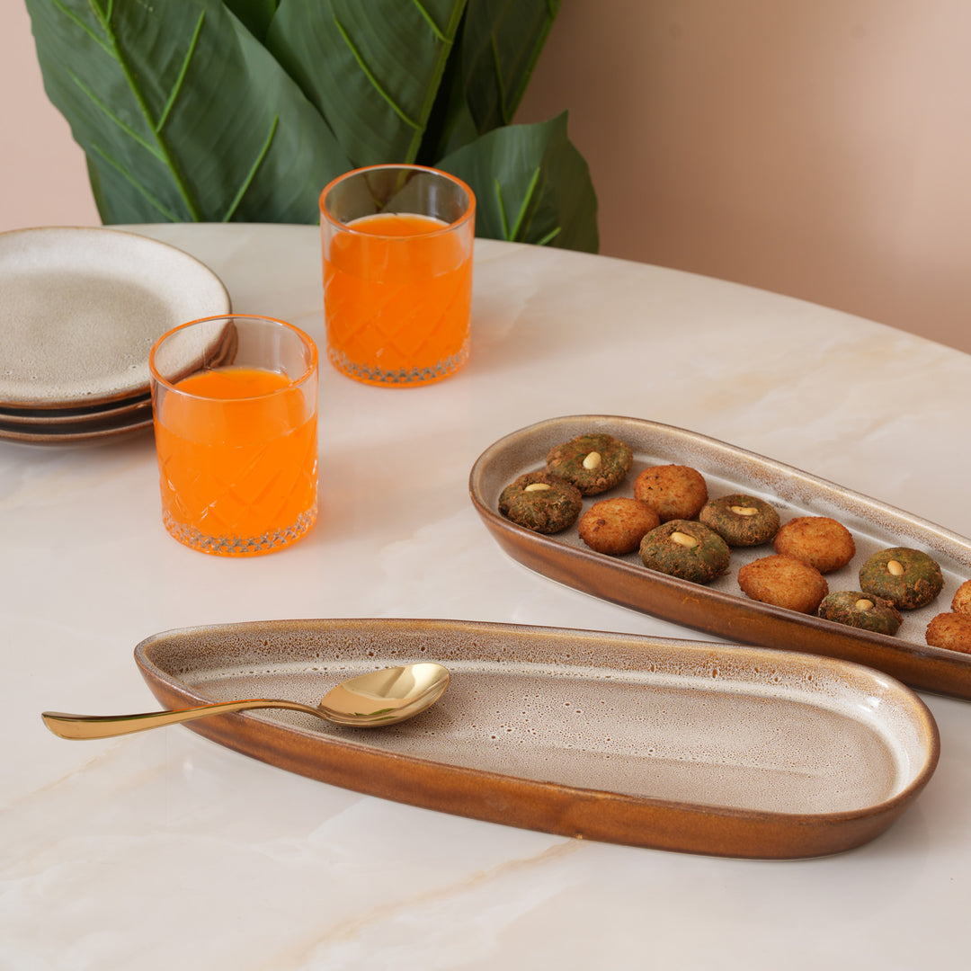 Rustic Earthen Leaf Shaped Serving Platter Set of 2