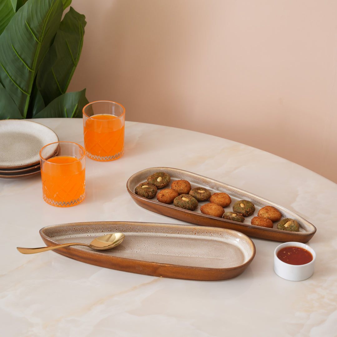 Rustic Earthen Leaf Shaped Serving Platter Set of 2