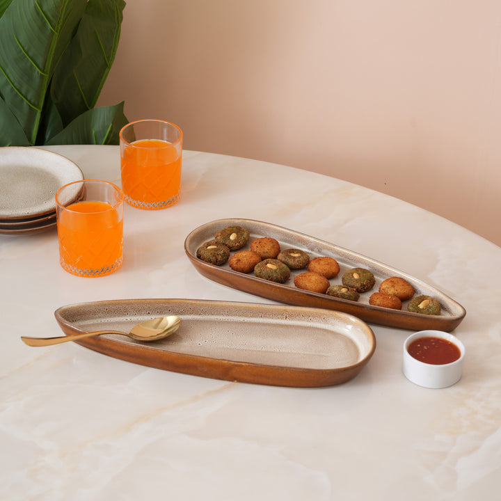 Rustic Earthen Leaf Shaped Serving Platter Set of 2