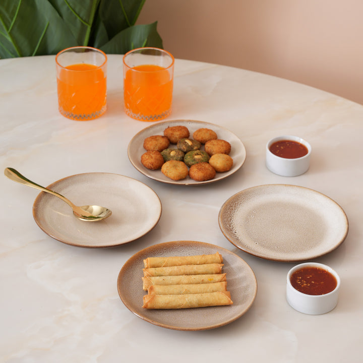 Rustic Earth Toned Ceramic Speckled Quarter Plates Set of 4