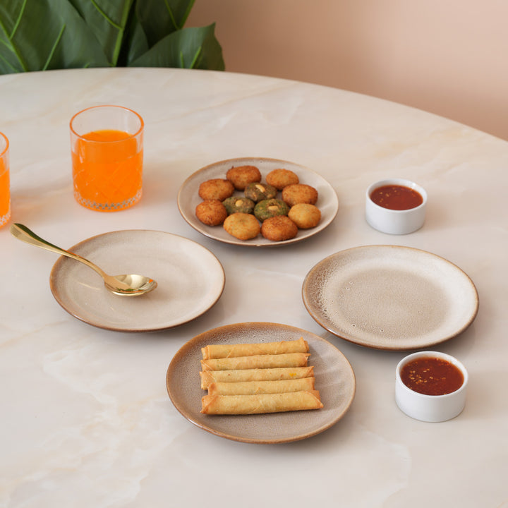 Rustic Earth Toned Ceramic Speckled Quarter Plates Set of 4