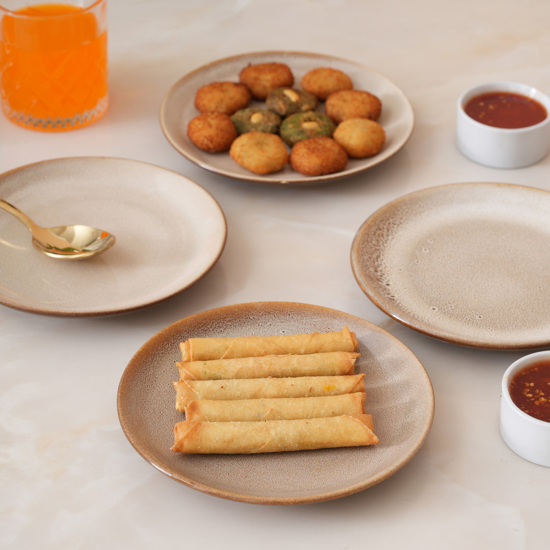 Rustic Earth Toned Ceramic Speckled Quarter Plates Set of 4