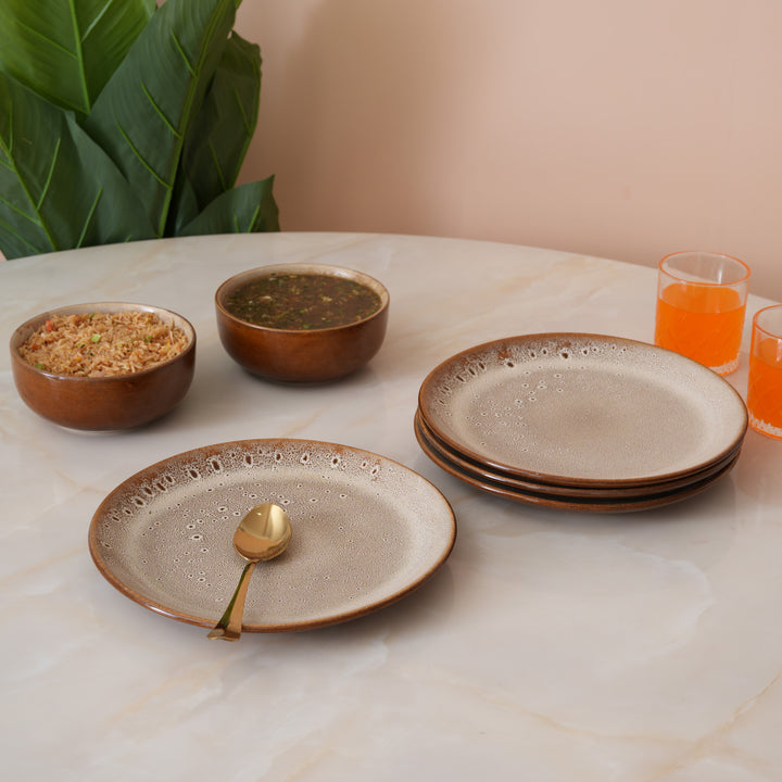 Rustic Earth Toned Ceramic Speckled Full Dinner Plate Set of 4