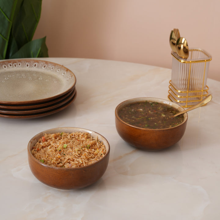 Rustic Brown Speckled Glaze Large Ceramic Serving Bowl Set of 2