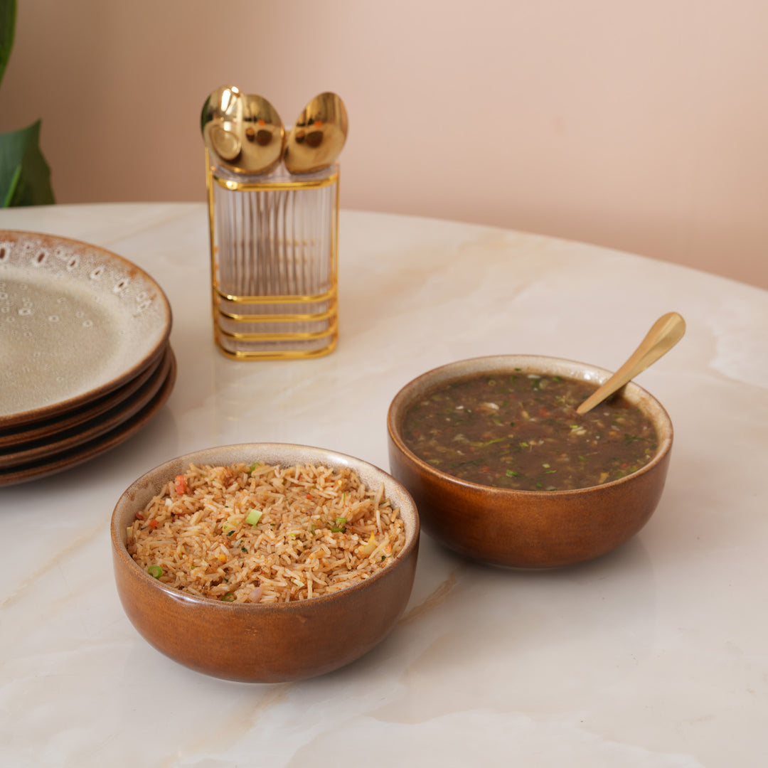 Rustic Brown Speckled Glaze Large Ceramic Serving Bowl Set of 2