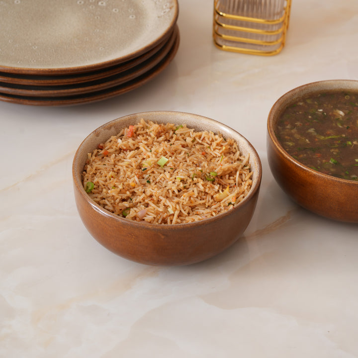 Rustic Brown Speckled Glaze Large Ceramic Serving Bowl Set of 2