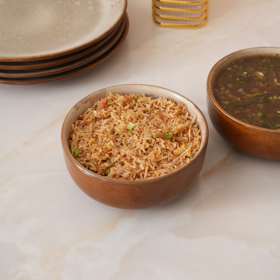 Rustic Brown Speckled Glaze Large Ceramic Serving Bowl Set of 2