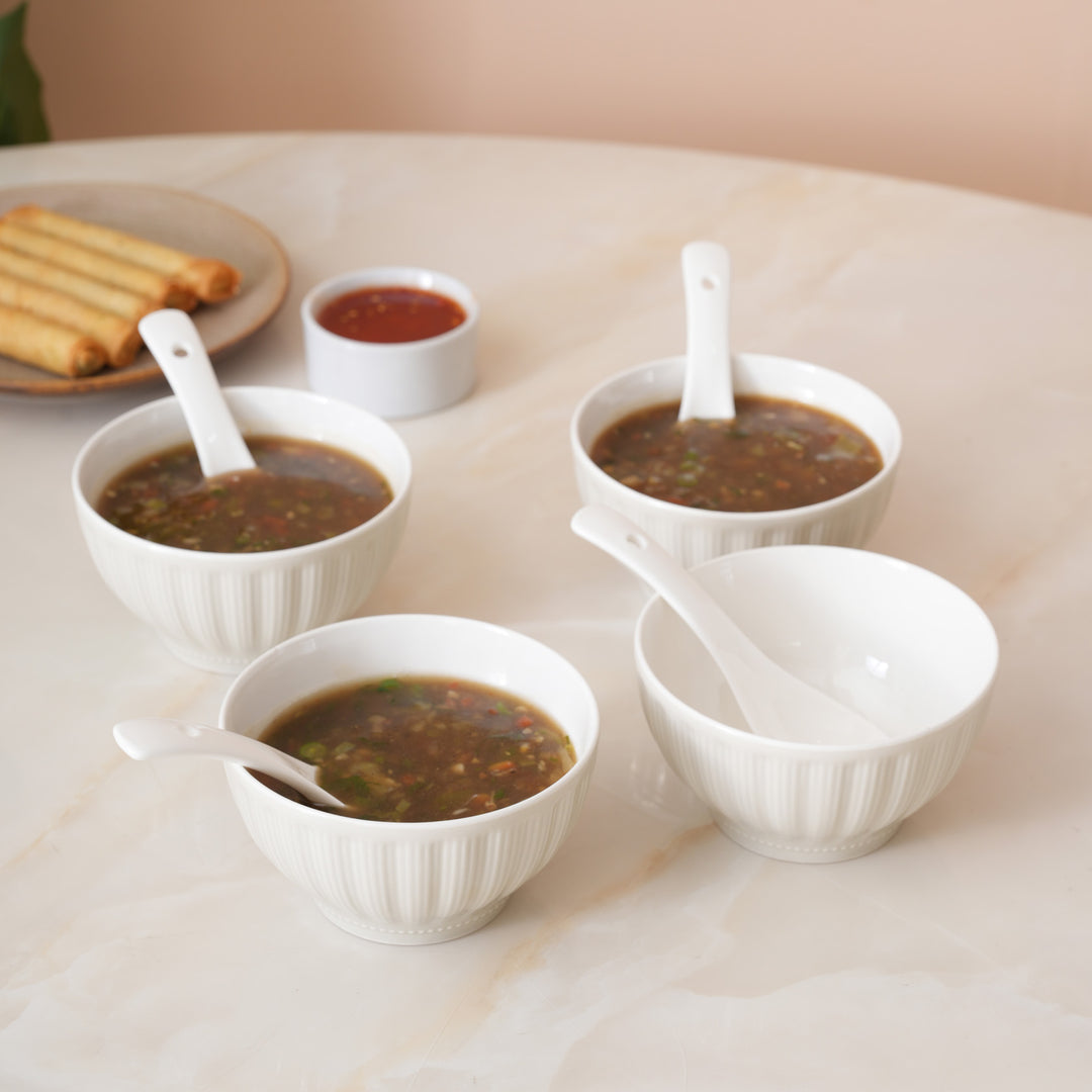Premium Ribbed Gourmet Soup Bowl With Spoons