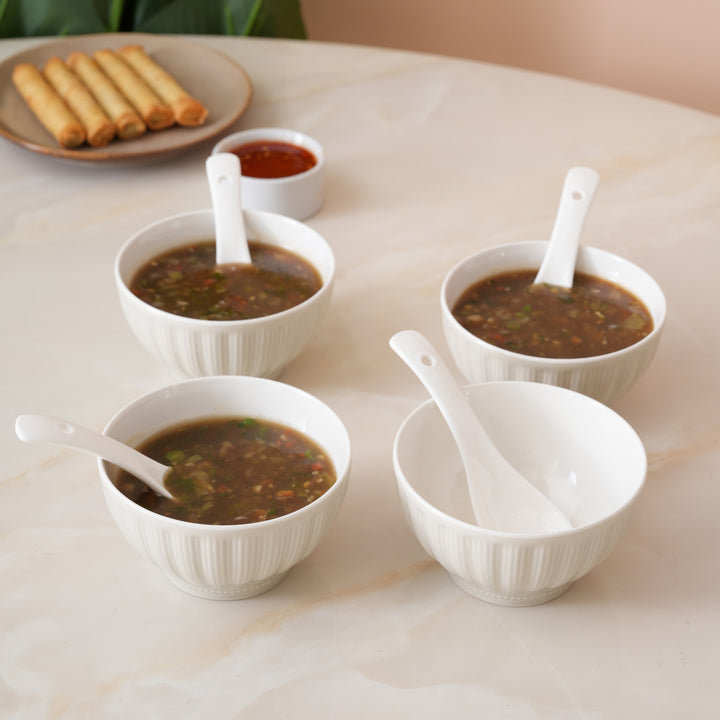 Premium Ribbed Gourmet Soup Bowl With Spoons
