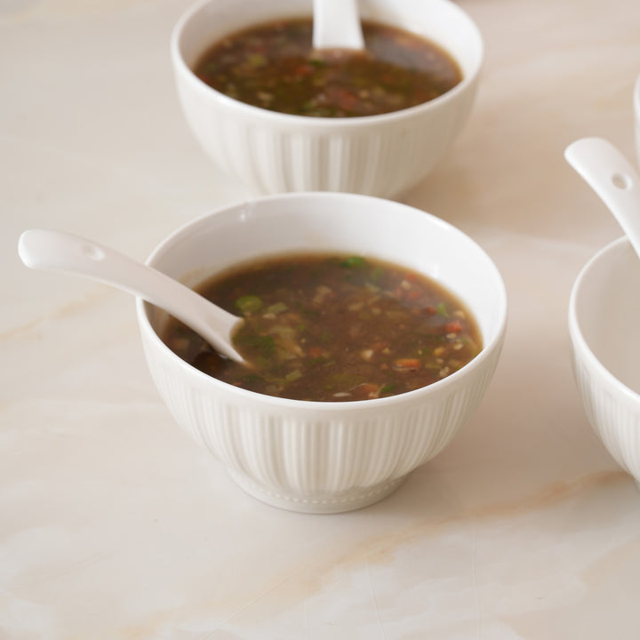 Premium Ribbed Gourmet Soup Bowl With Spoons