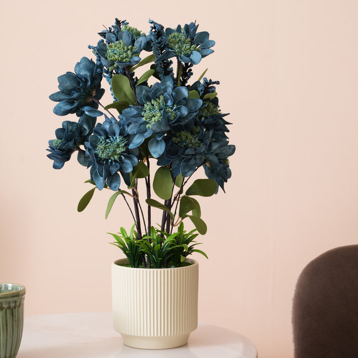 Artificial Blue Dahlias Flowers With Ceramic Pot