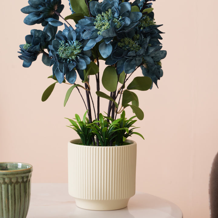 Artificial Blue Dahlias Flowers With Ceramic Pot
