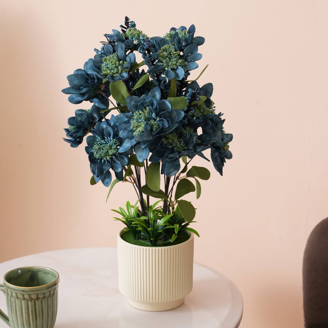 Artificial Blue Dahlias Flowers With Ceramic Pot