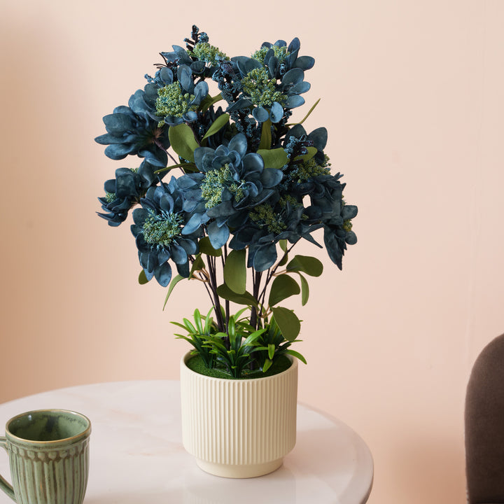 Artificial Blue Dahlias Flowers With Ceramic Pot