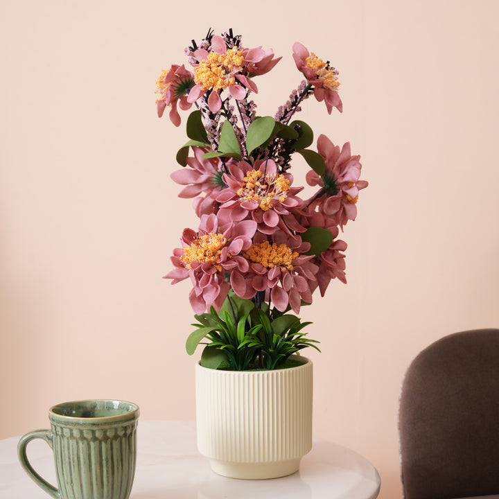 Artificial Pink Dahlias Flowers With Ceramic Pot