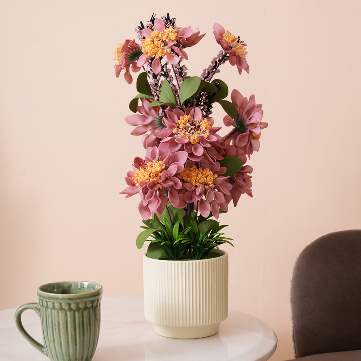 Artificial Pink Dahlias Flowers With Ceramic Pot