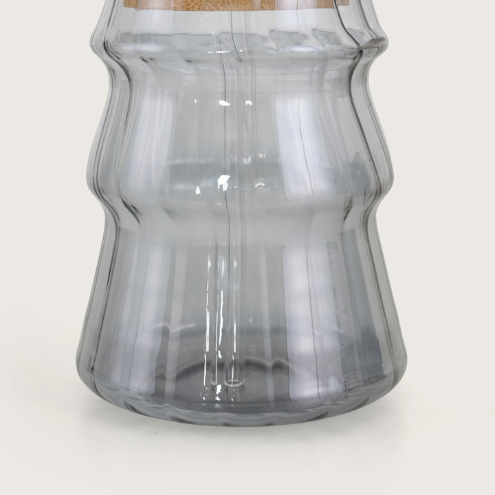 Grey Ripple Glass Tumbler with Bamboo Lid and Glass Straw