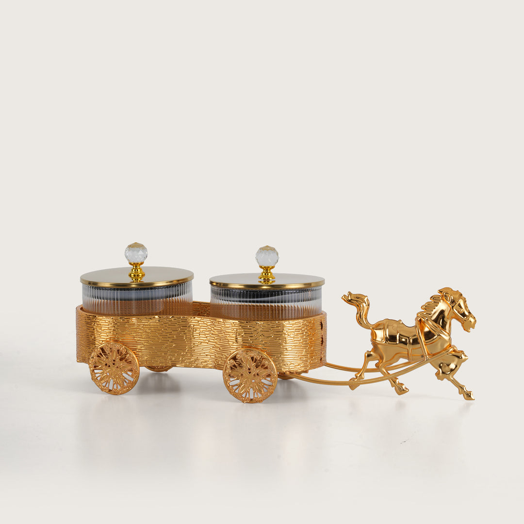 Gilded Chariot Serving Set - Set of 3 Glass Jars in Gold Carriage