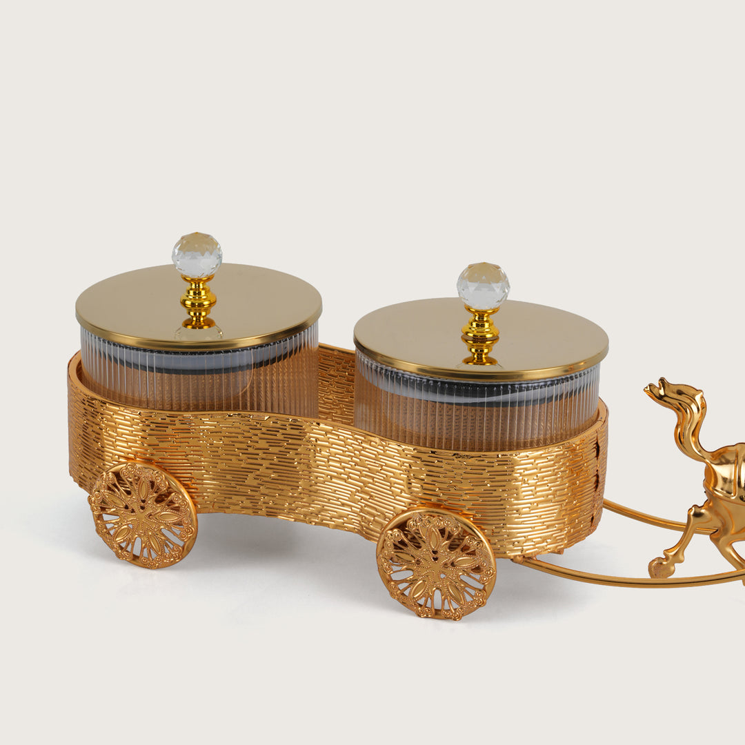 Gilded Chariot Serving Set - Set of 3 Glass Jars in Gold Carriage