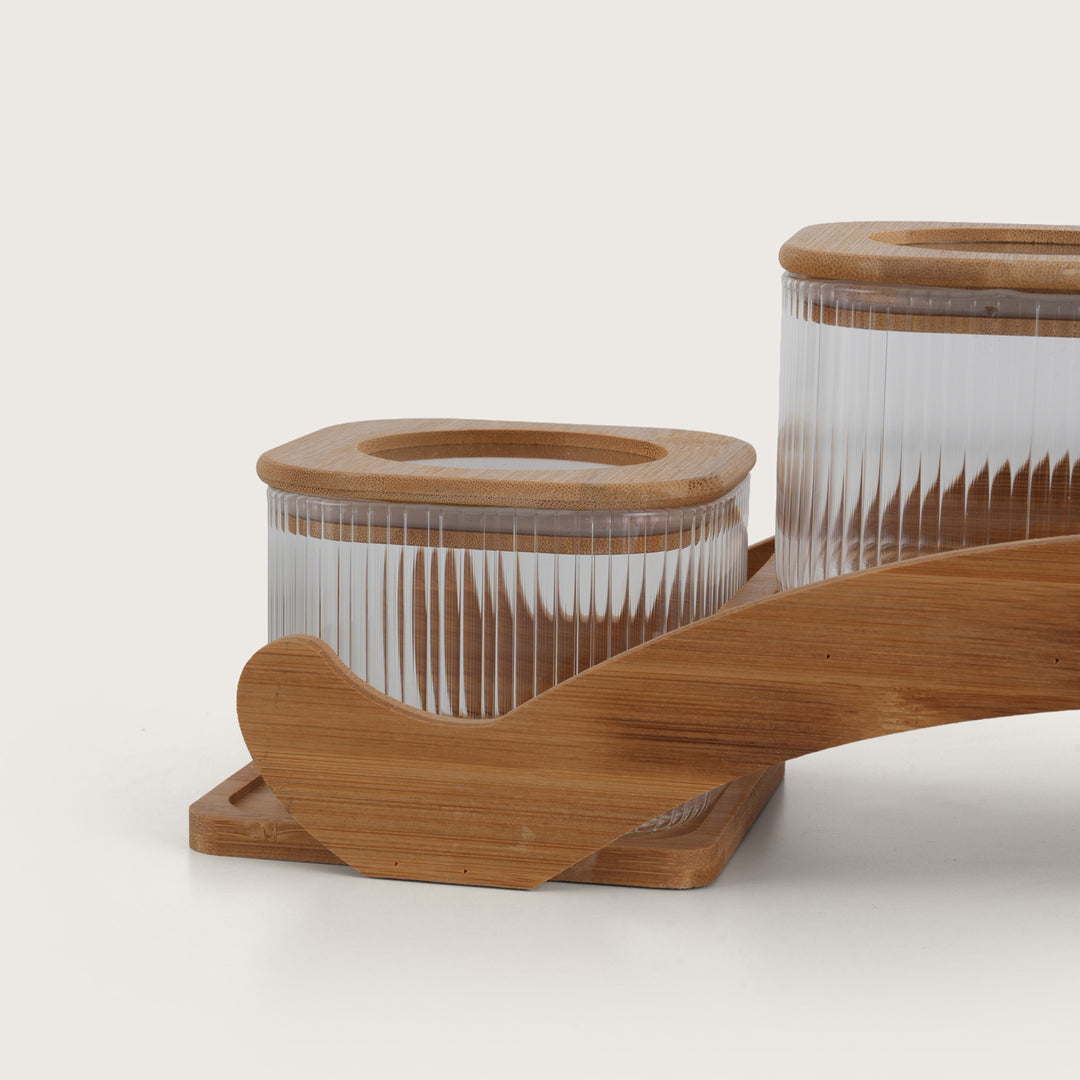 Bridge Collection Ribbed Glass Spice Set with Bamboo Arc Stand Set of 5