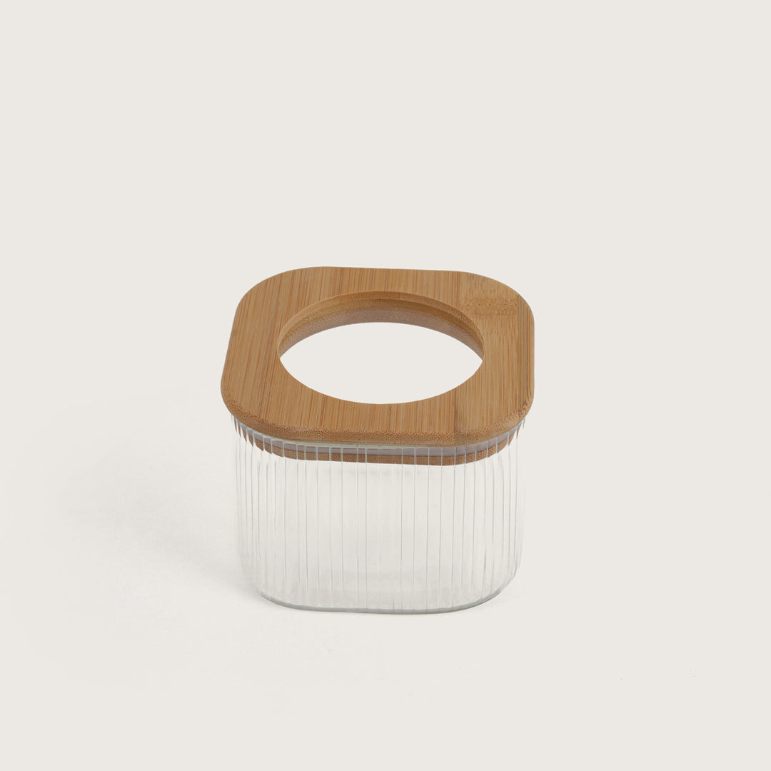 Bridge Collection Ribbed Glass Spice Set with Bamboo Arc Stand Set of 5