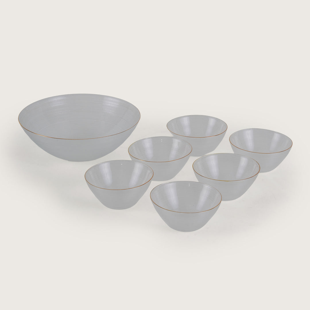 Luxe Glass Serving Bowl Set with Gold Rim – 1 Large Bowl & 6 Individual Bowls