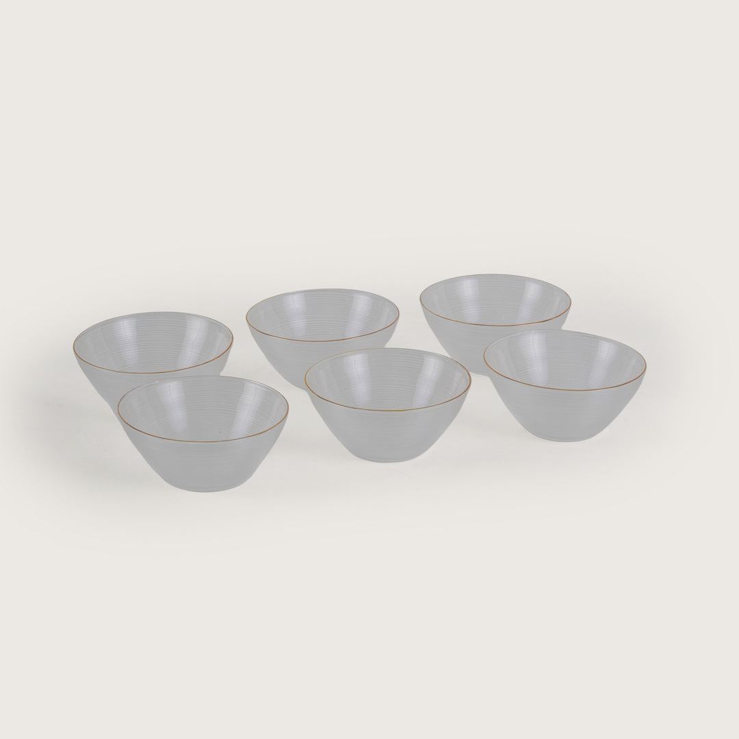 Luxe Glass Serving Bowl Set with Gold Rim – 1 Large Bowl & 6 Individual Bowls