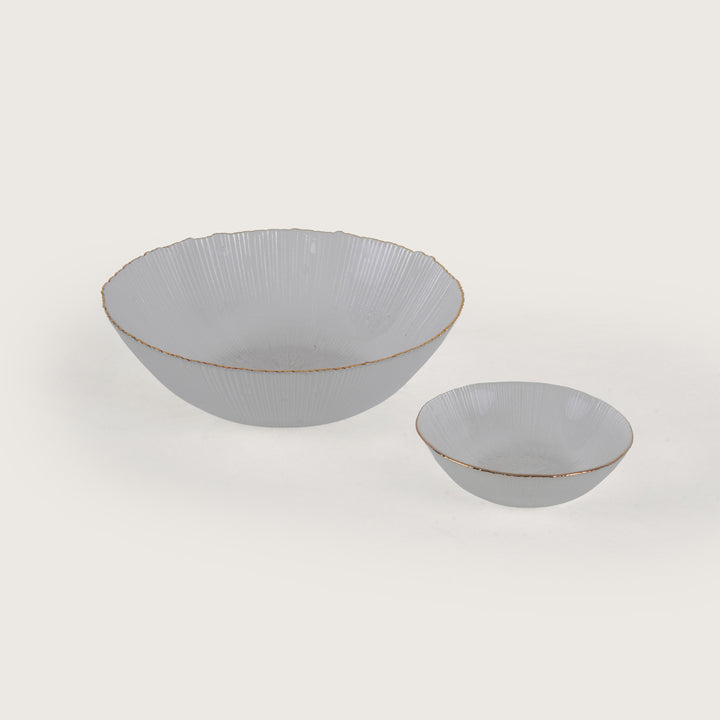 Anitique Glass Serving Bowl Set with Gold Rim – 1 Large Bowl & 6 Individual Bowls