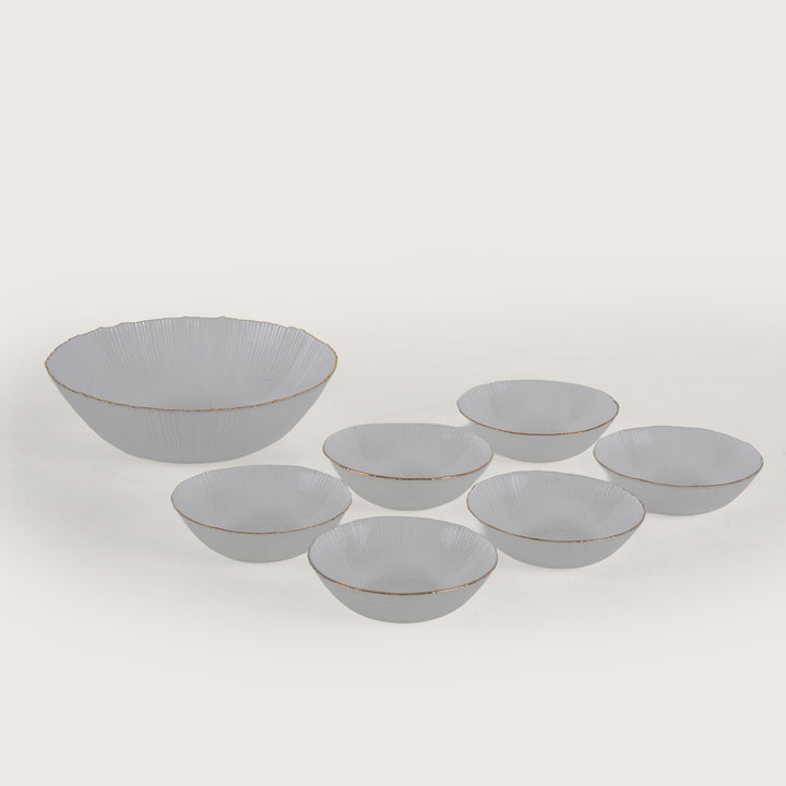 Anitique Glass Serving Bowl Set with Gold Rim – 1 Large Bowl & 6 Individual Bowls