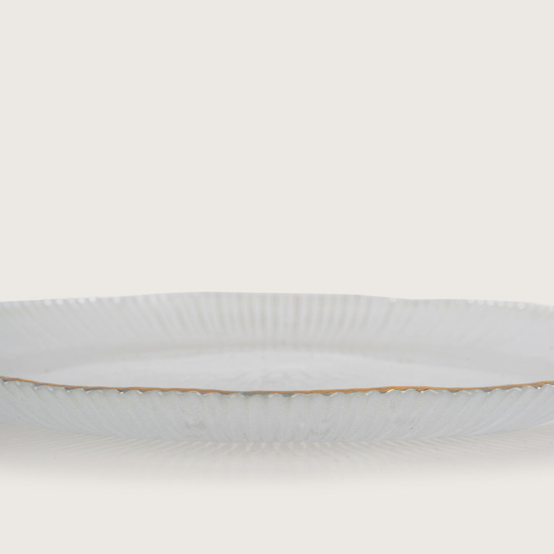 Scalloped Glass Platter Set with Gold Rim – 1 Large Tray & 6 Appetizer Plates