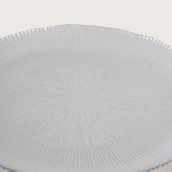 Scalloped Glass Platter Set with Gold Rim – 1 Large Tray & 6 Appetizer Plates