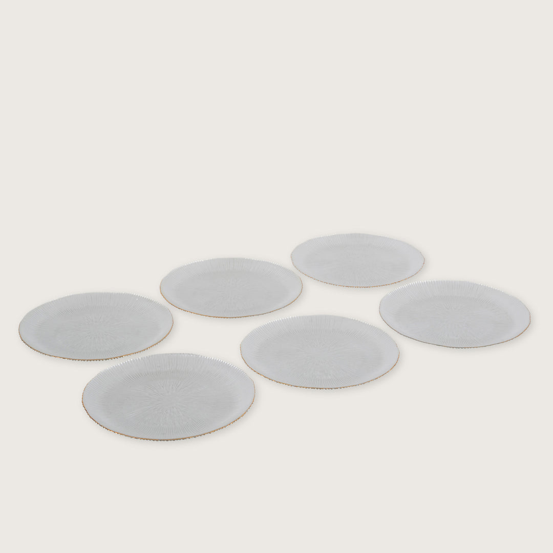 Scalloped Glass Platter Set with Gold Rim – 1 Large Tray & 6 Appetizer Plates