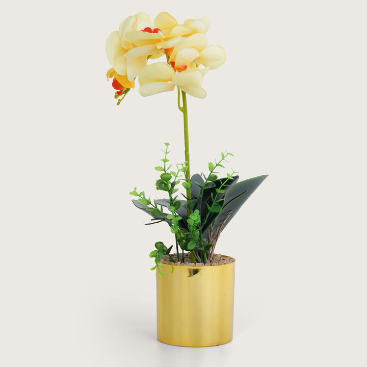 Artificial Yellow Plant with Golden Pot - Yellow