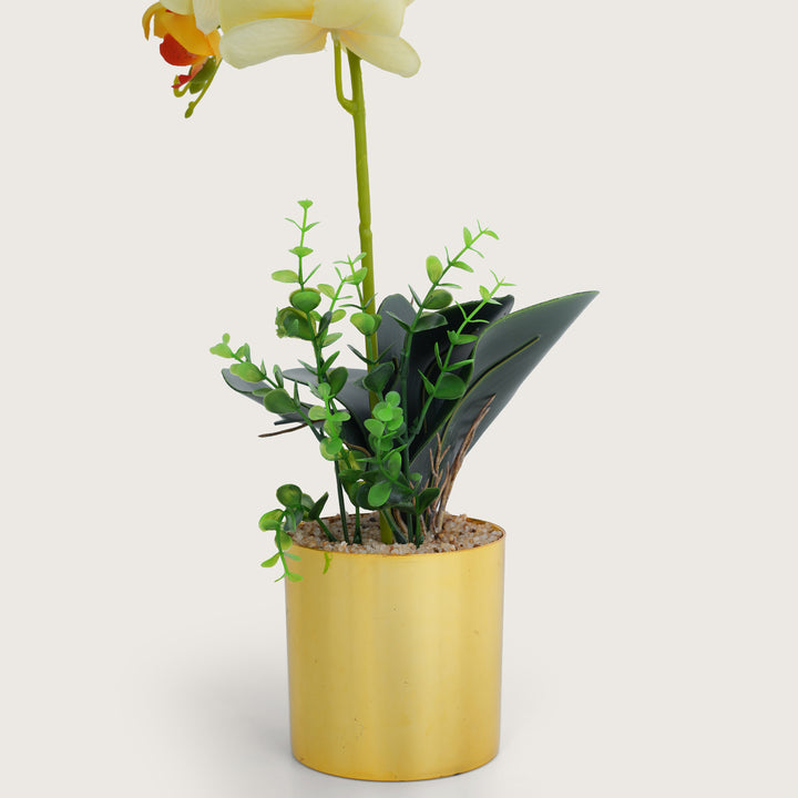 Artificial Yellow Plant with Golden Pot - Yellow