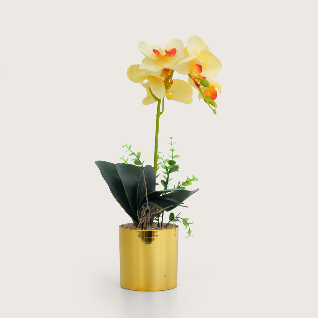 Artificial Yellow Plant with Golden Pot - Yellow