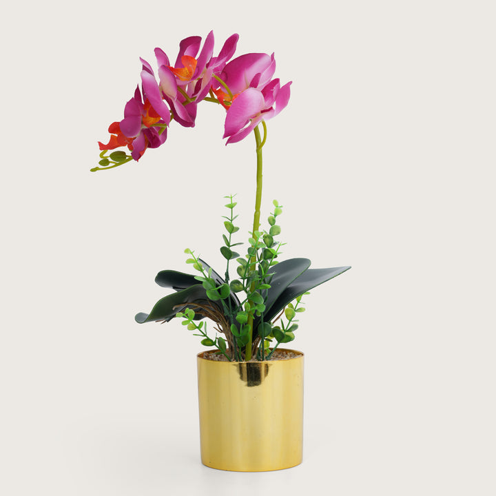 Artificial Red Plant with Golden Pot - Burgundy