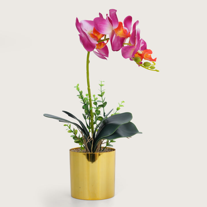 Artificial Red Plant with Golden Pot - Burgundy